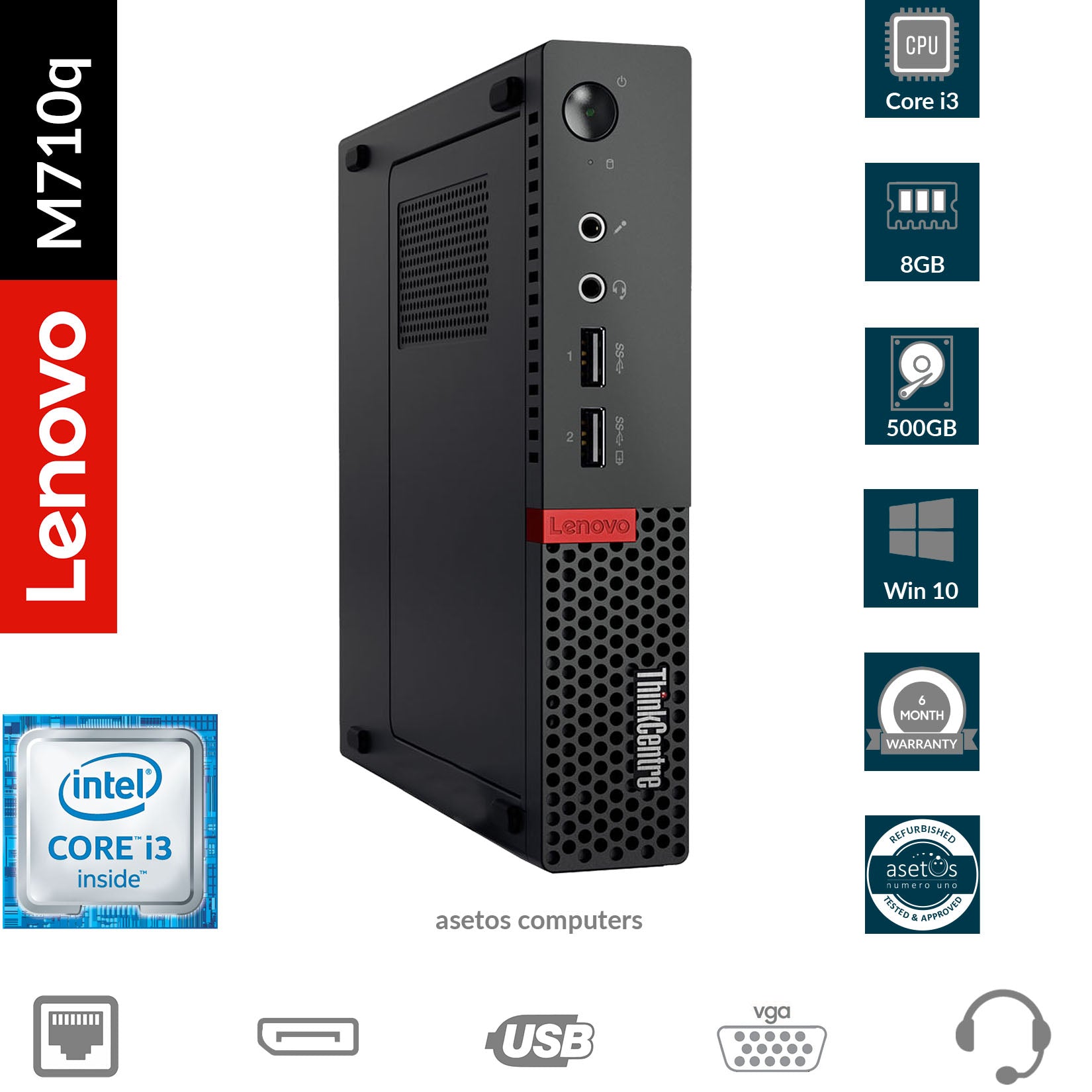 Lenovo ThinkCentre M710q Tiny Desktop: Core i3-6100T, 8GB, 500GB