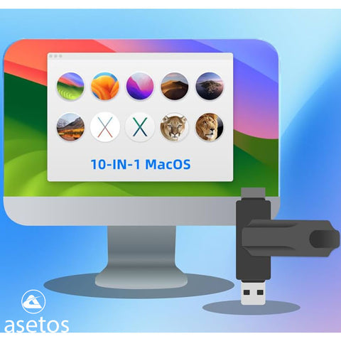 10-in-1 Mac OS X Bootable USB for High Sierra, El Capitan, Catalina, Monterey, Lion, Mountain Lion, Mavericks, Mojave, Ventura, and Sonoma—128GB Fast USB 3.1 Dual Port