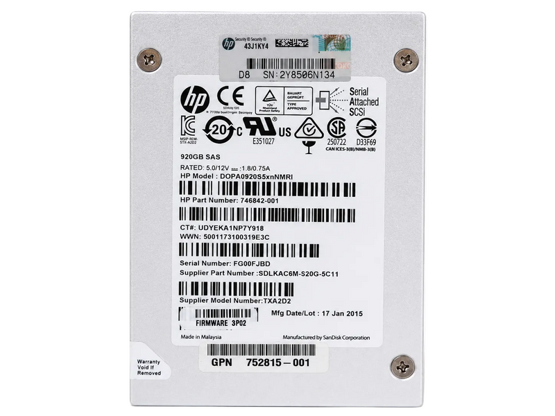 HP DOPA0920S5xnNMRI 2.5 Inch 920GB SAS Enterprise Solid State Drive (Refurbished)
