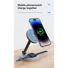 W14 15W 2 In 1 Foldable Magnetic Wireless Charger Stand for iPhone 12-15 Series/Airpods/Apple Watch Black