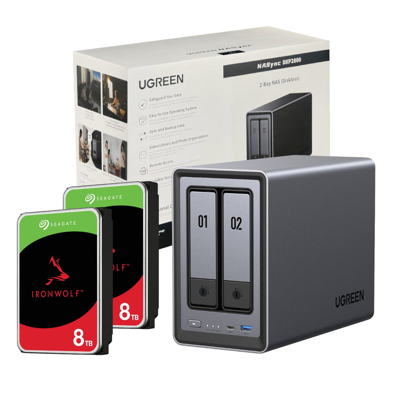 UGreen NASync DXP2800 2 Bay NAS with Seagate Ironwolf NAS 16TB SATA Hard Drive V2 Bundle (2x 8TB) (New)