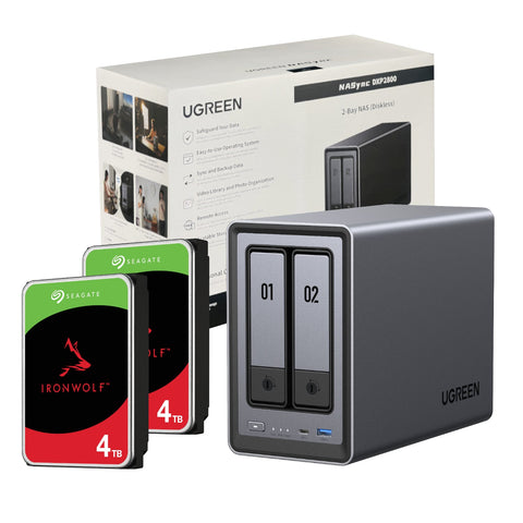 UGreen NASync DXP2800 2 Bay NAS with Seagate Ironwolf NAS 8TB SATA Hard Drive Bundle (2x 4TB) (New)