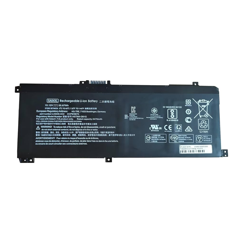 HP Envy X360 15-DR, 15M-DR, 15M-DS, 15-DS, 17-CG, 17M-CG, SA04XL, HSTNN-OB1F, HSTNN-OB1G, HSTNN-UB7U, L43248-541 Laptop Battery 15.12V 3470mAh/55.67Wh