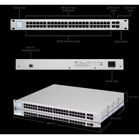 Ubiquiti US-48-500W UniFi 500W Managed PoE+ Gigabit Switch (Used)