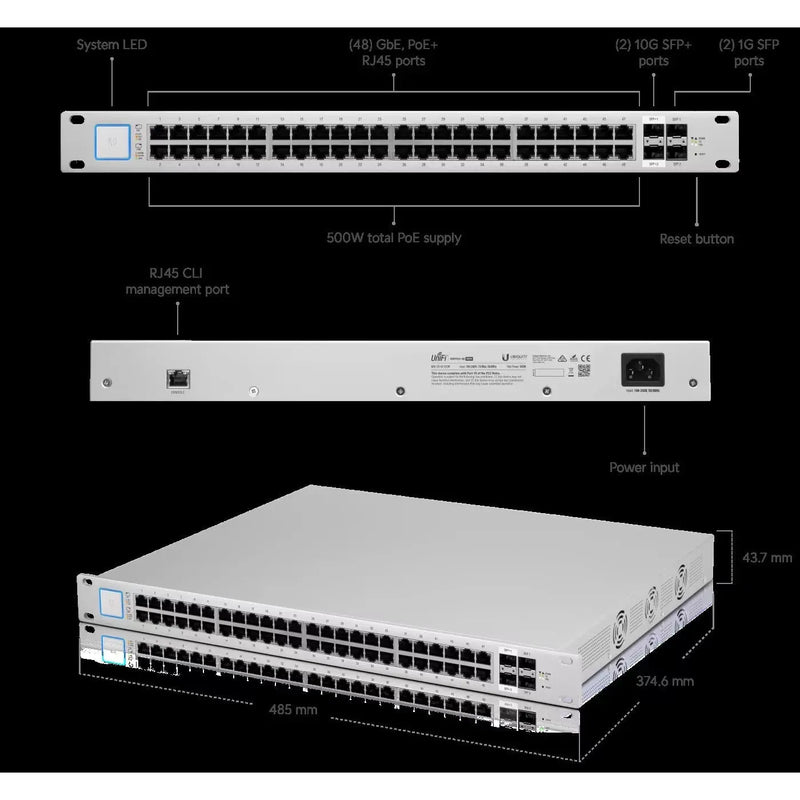Ubiquiti US-48-500W UniFi 500W Managed PoE+ Gigabit Switch (Used)