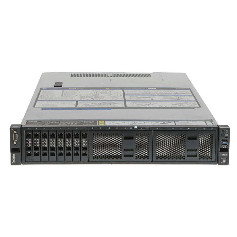 Lenovo ThinkSystem SR650 2U Rackmount Server – 8 SFF – 2 × Xeon Silver 4215 – 128GB DDR4 – 2 × 2TB NVMe SSD + 4 × 960GB SATA SSD + 2 × 480GB SATA SSD – RAID 830-8i – Intel X722 – 2 × 750W – 1 × Front Bezel (Refurbished)