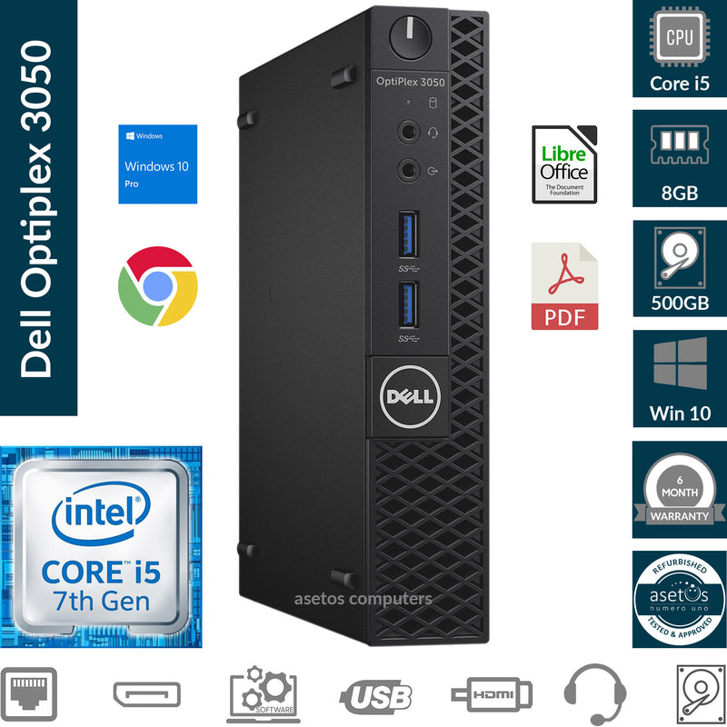 Dell OptiPlex 3050 Micro PC Desktop Tiny Desktop: Core i5 7th Gen, 8GB Mem, 500GB HDD, HDMI, Win 10 Pro Tiny Desktop (Used)