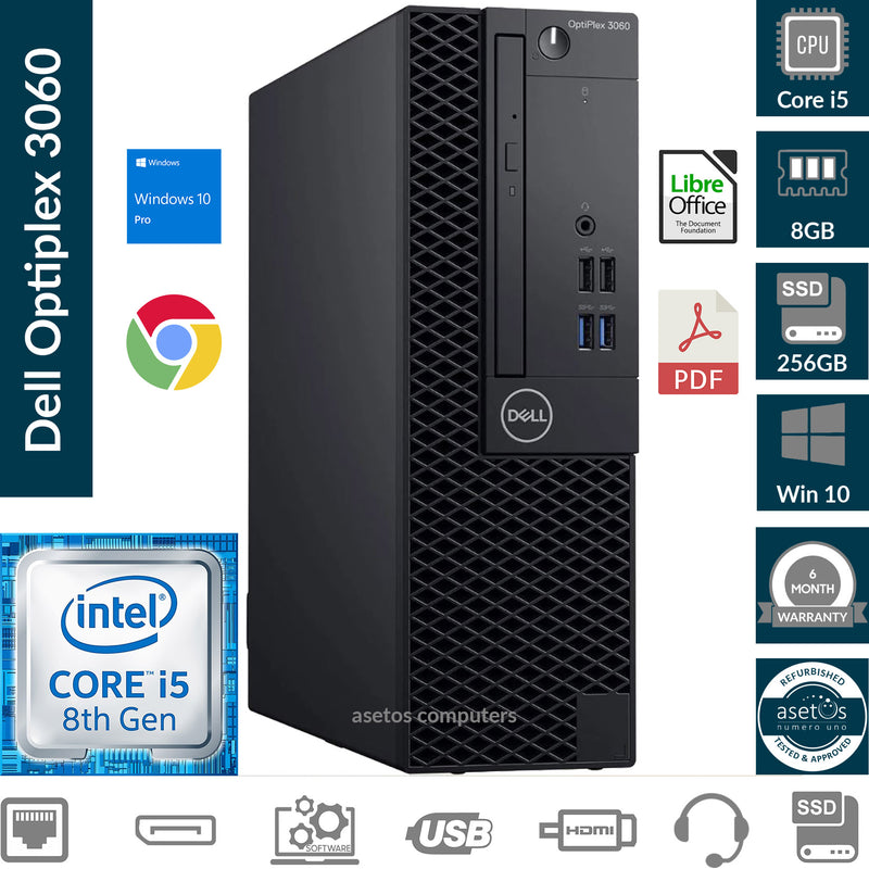 Dell Optiplex 3060 SFF Desktop PC: Core i5-8500, 8GB MEM, 256GB SDD, Win 10 Pro (Used)