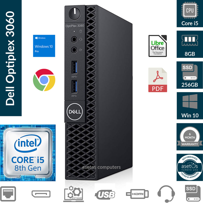 Dell OptiPlex 3060 Micro PC Tiny Desktop: Core i5 8th Gen processor , 8GB Mem, 256GBGB SSD, HDMI, Windows 10 Pro (Used)