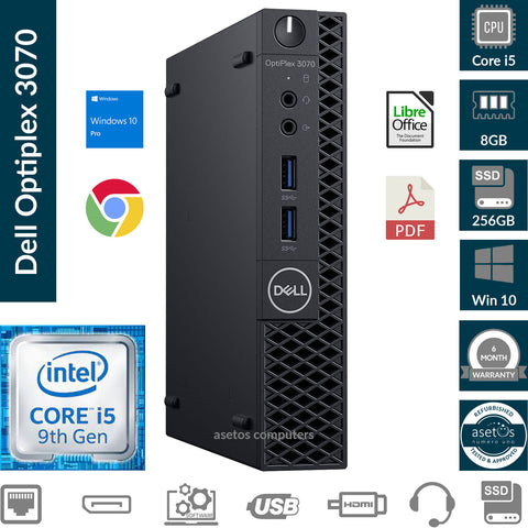 Dell OptiPlex 3070 Micro PC Tiny Desktop: Core i5 9th Gen processor , 8GB Mem, 256GBGB SSD, HDMI, Windows 10 Pro (Used)