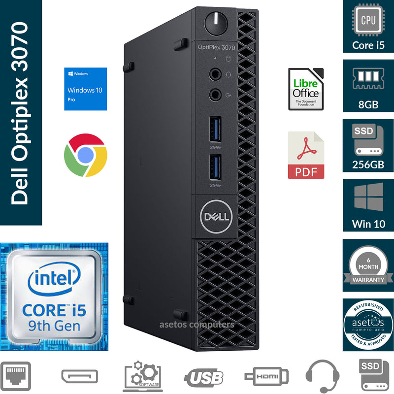 Dell OptiPlex 3070 Micro PC Tiny Desktop: Core i5 9th Gen processor , 8GB Mem, 256GBGB SSD, HDMI, Windows 10 Pro (Used)