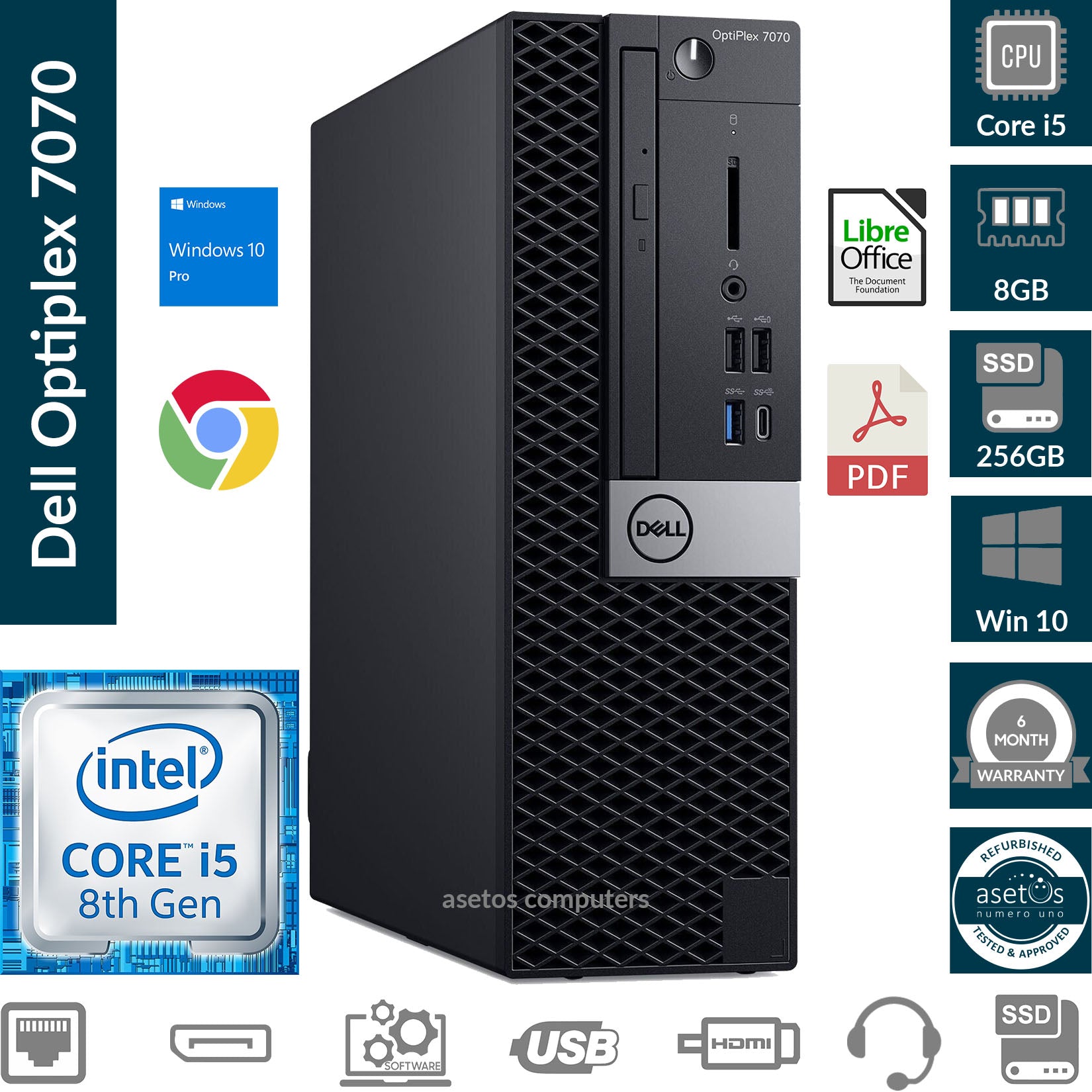 Dell Optiplex 7070 SFF Desktop PC: Core i5-8500, 8GB MEM, 256GB