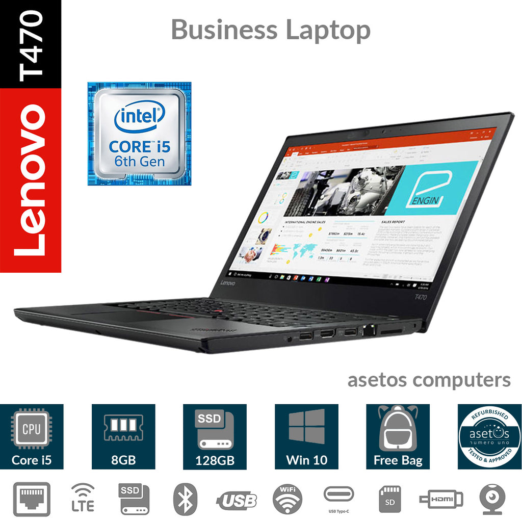 Lenovo Thinkpad T470: 6th Gen Core i5 Processor, 8GB RAM, 256GB SSD, 4G Internet, Win 10 Pro Notebook Laptop (Used)