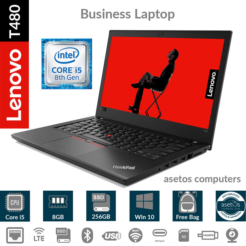 Lenovo Thinkpad T480: 8th Gen Core i5, 8GB RAM, 256GB SSD, Windows 10 Pro Notebook Laptop (Used)