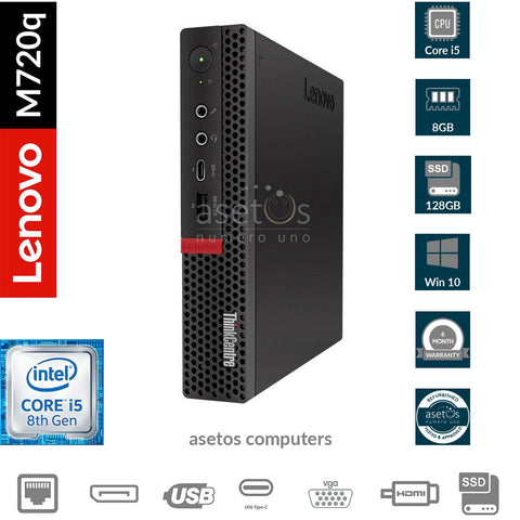 Lenovo ThinkCentre M720q Tiny Desktop: Core i5-8400T 8th Gen, 8GB Mem, 500GB HDD, HDMI, Win 10 Pro Digital Licence (Used)